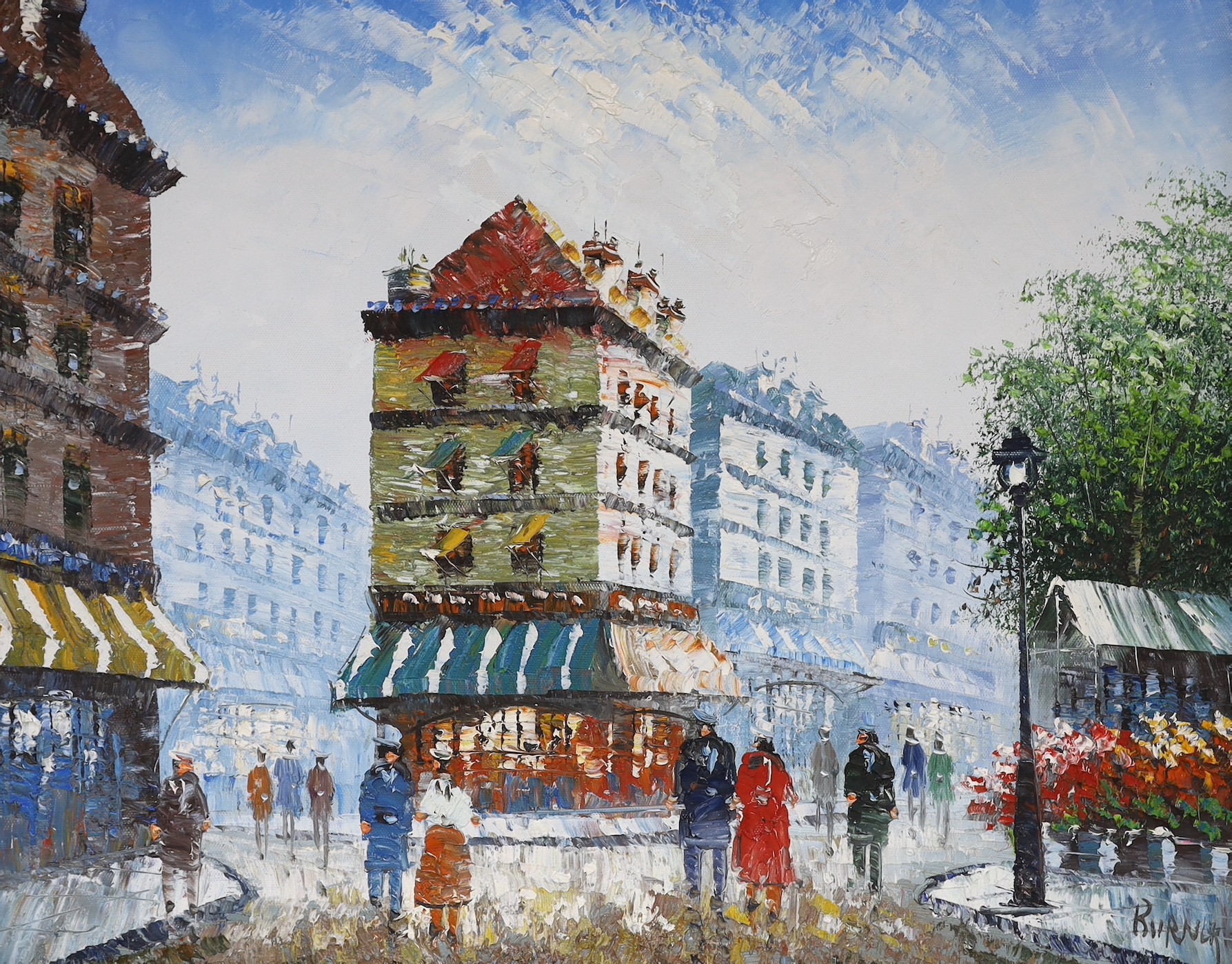 Burnett, oil on canvas, Paris street scene, signed, 40 x 50cm
